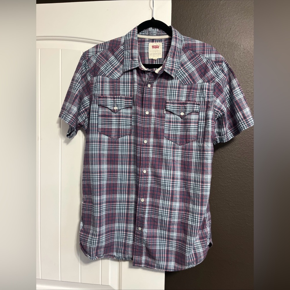 Levi’s Western Pearl Snap Plaid Cotton Shirt Size Large Cowboy Workwear
